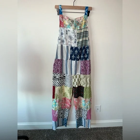 NWOT Ashley Taylor patchwork cotton overalls with pockets One Size Spring - Picture 5 of 10